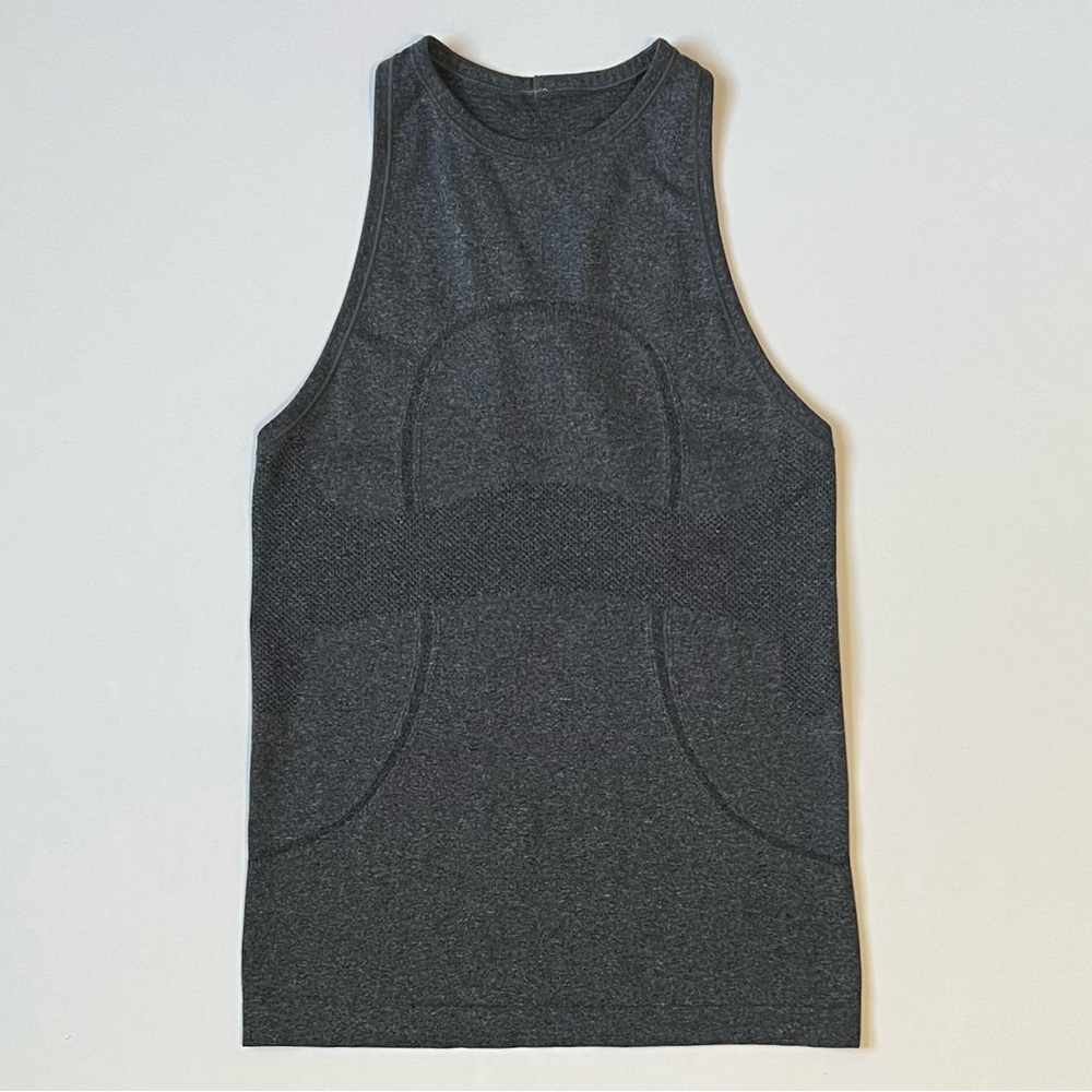 Lululemon Run Swiftly Tech Tank Top High Neck Heathered Black Gray 4 Racerback - Picture 3 of 12
